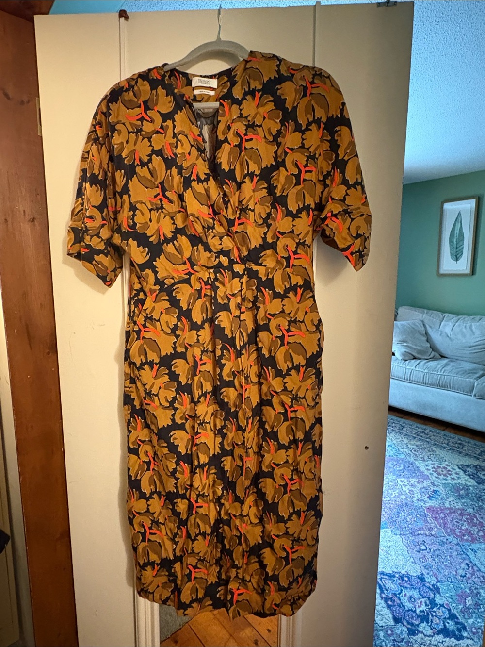 TOAST Lento Floral Print Midi Dress in Golden Ochre with Pockets! Size 8